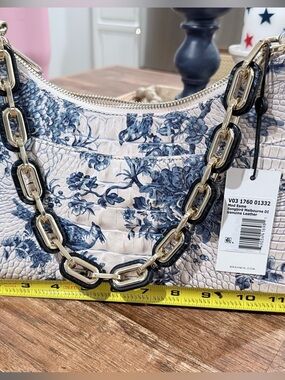 Brahmin Blue Floral Songbird Melbourne Embossed Leather Handbag